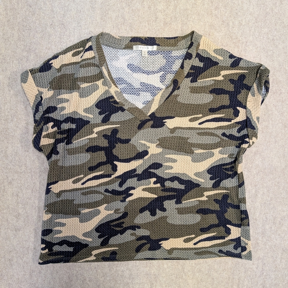Cyrus Camouflage V-Neck Waffle Tee Hunting Wife Army Olive Green Comfy Small